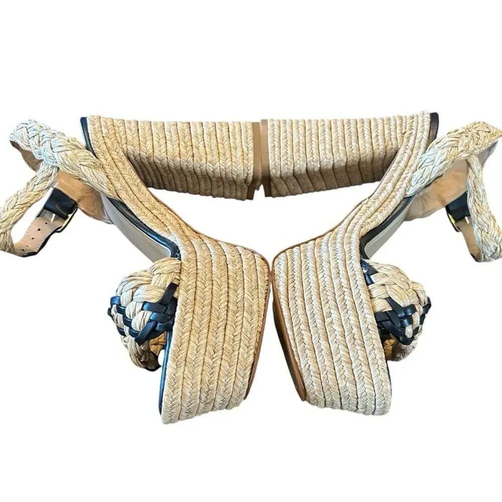 Castaner Agnes Raffia & Leather Platform Sandals Braided Detail NEW EU 40 US 9